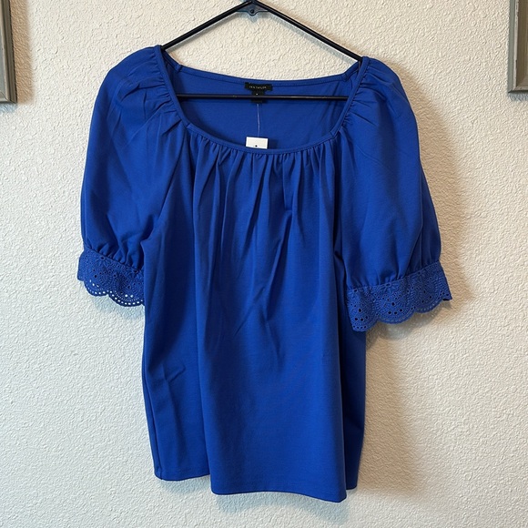 💙 NWT!! Ann Taylor Embroidered Trum Balloon Sleeve Square Neck Blouse! Size M - Picture 4 of 16
